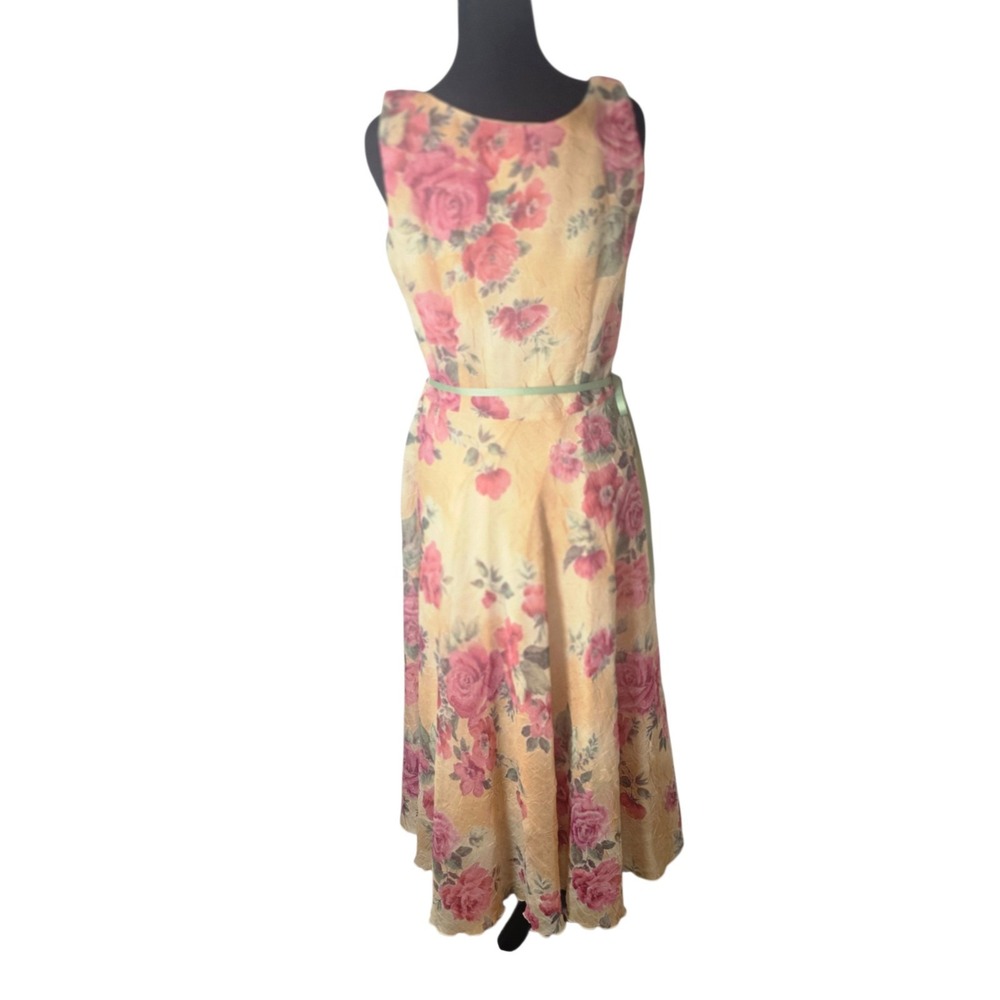 Vintage Miss Dorby Womens 8 Floral Midi Dress Cottagecore Romantic Garden Party